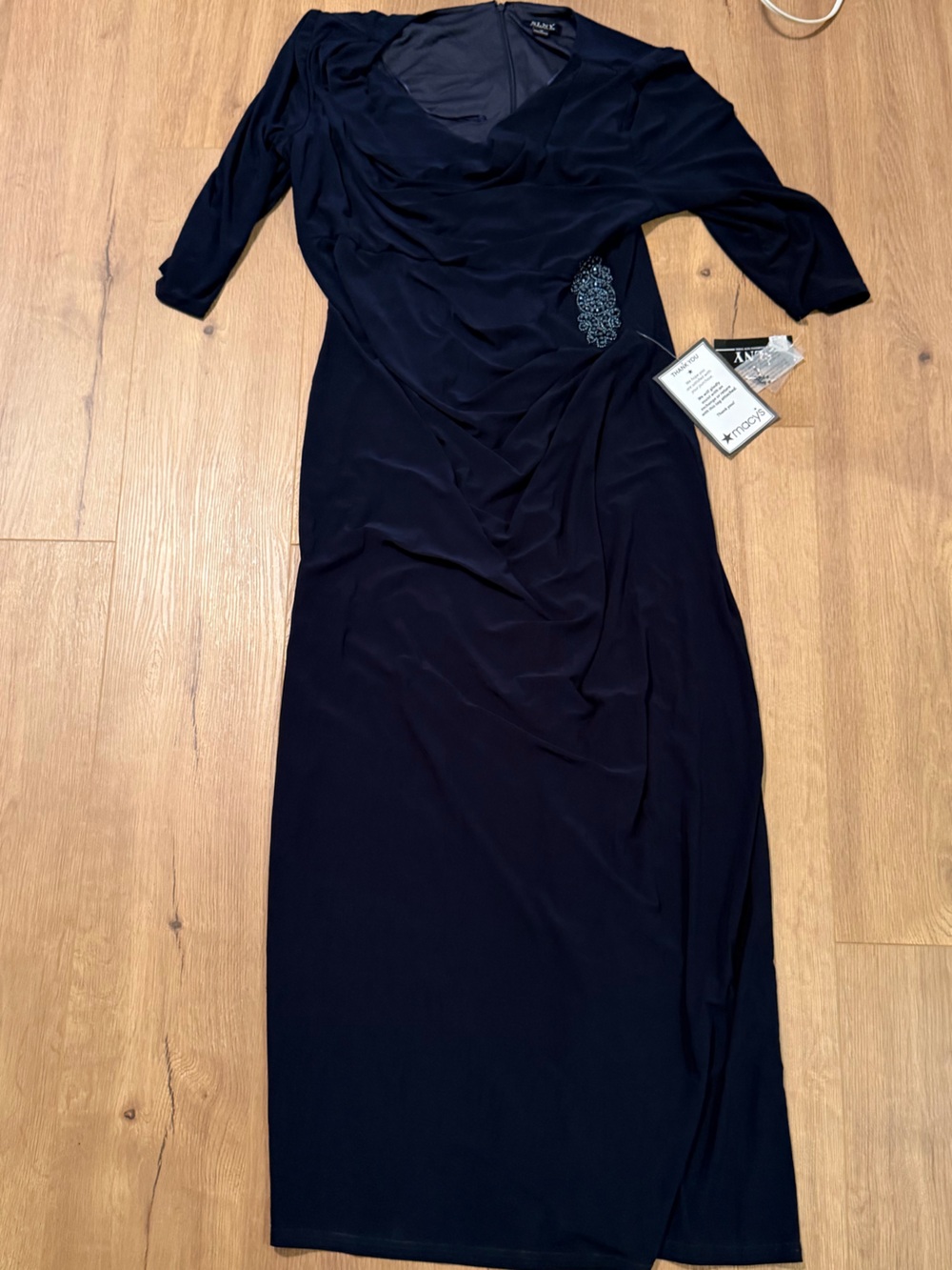 Navy Ruched Evening Gown